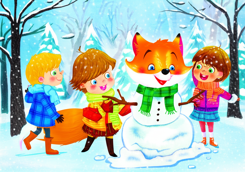 Fox builds a Snowman
